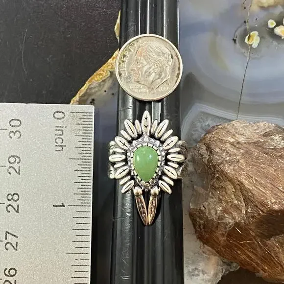 Carolyn Pollack Sterling Green Turquoise Chief Feather Headdress Ring For Women - Picture 9 of 10